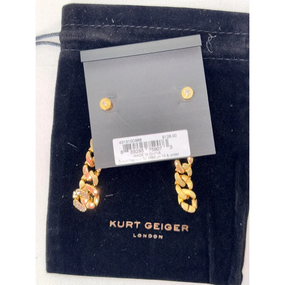 Kurt Geiger London Rainbow Crystal Gold Curb Chain Drop Earrings new pierced ear